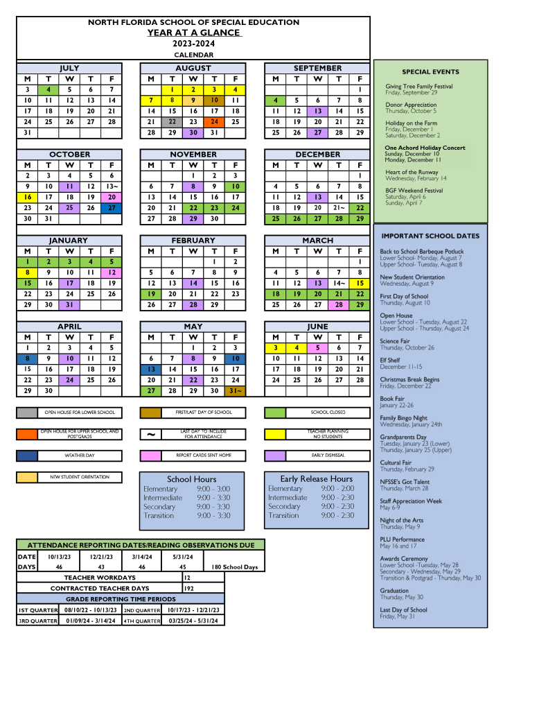 School Calendar - North Florida School of Special Education