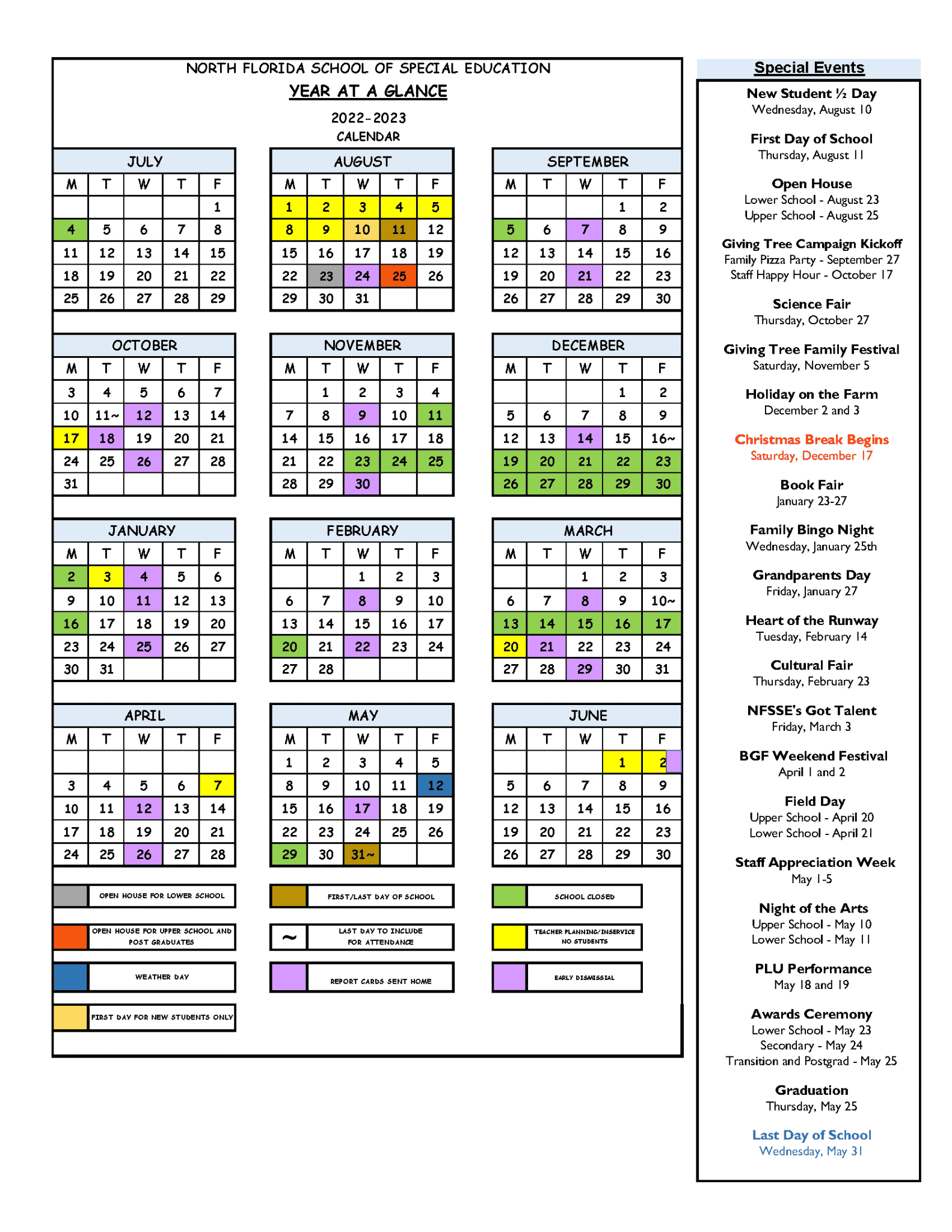 School Calendar - North Florida School of Special Education