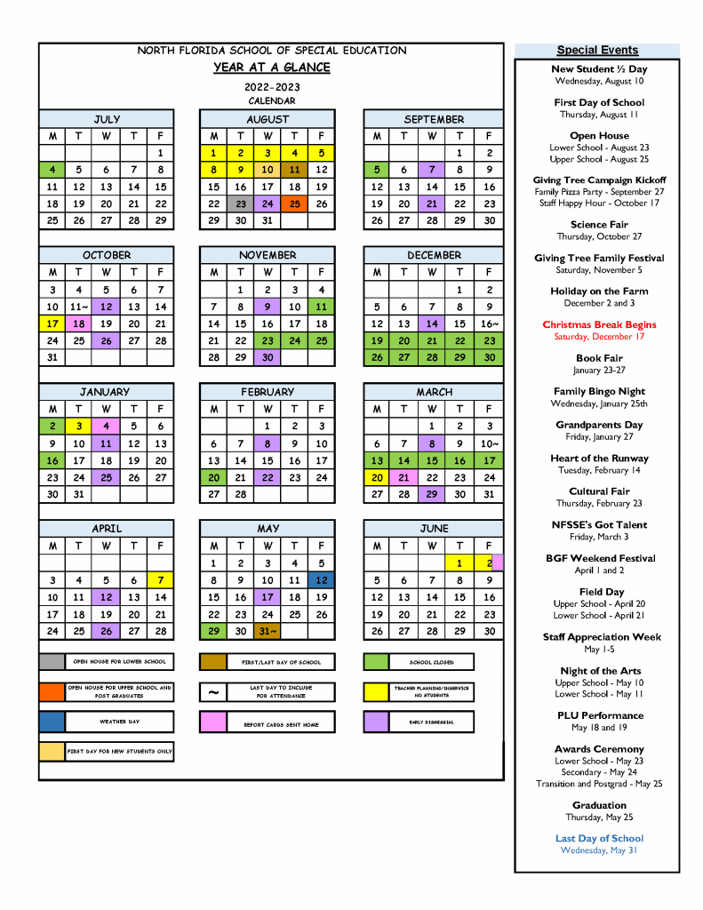 School Calendar - North Florida School of Special Education